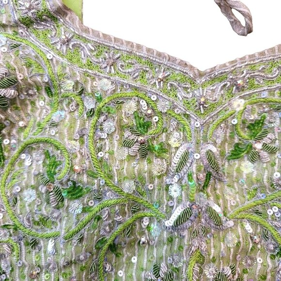 Womans Top Lime Green Silver Beaded Embellished Belly Dancing Anita Patel JJ1609 - Picture 3 of 8